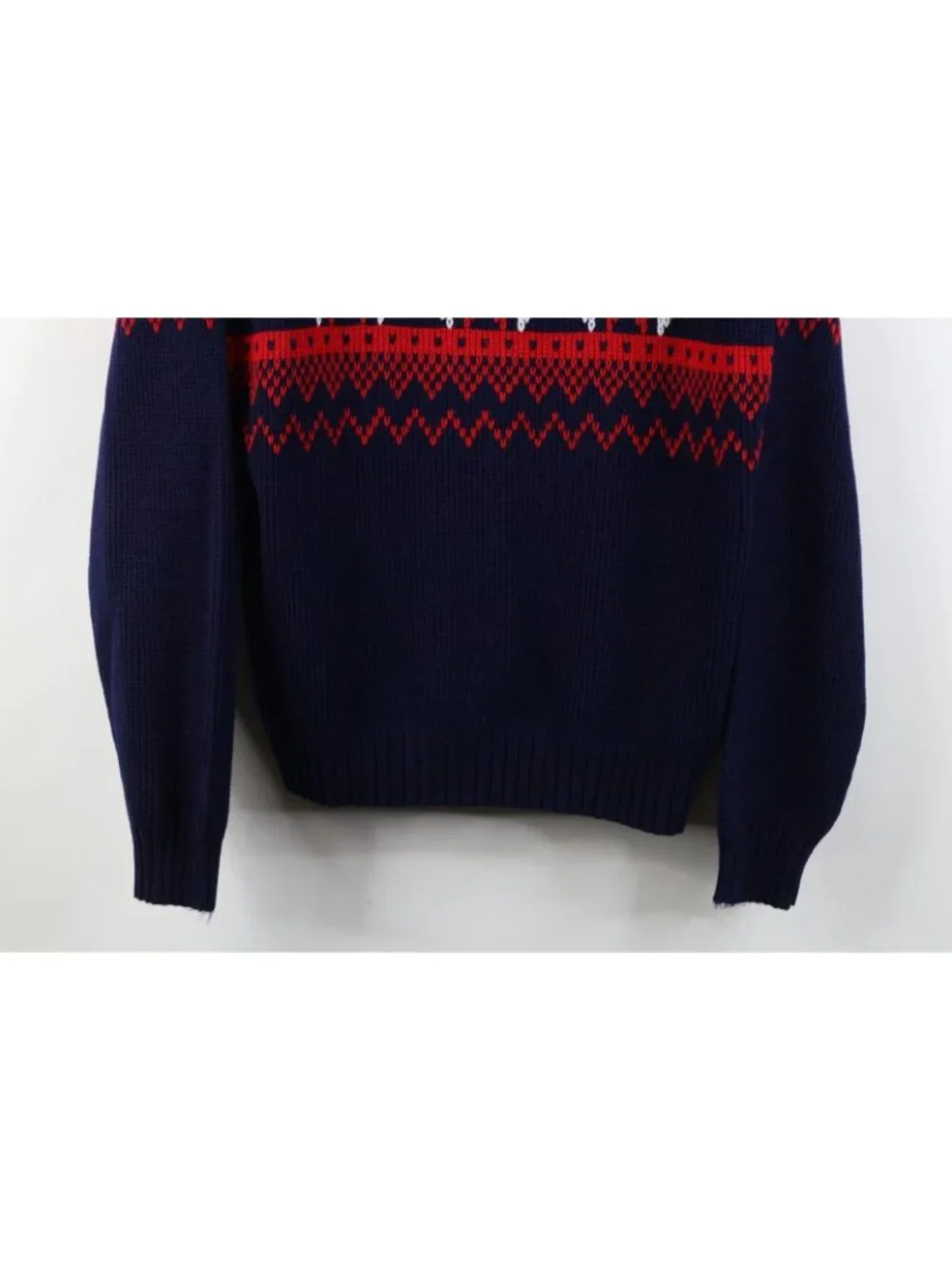 Vintage 70s Streetwear Womens Medium Fair Isle Snowflake Ribbed Knit Sweater